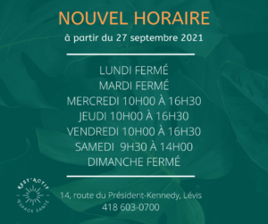 NOUVEL HORAIRE BOUTIQUE