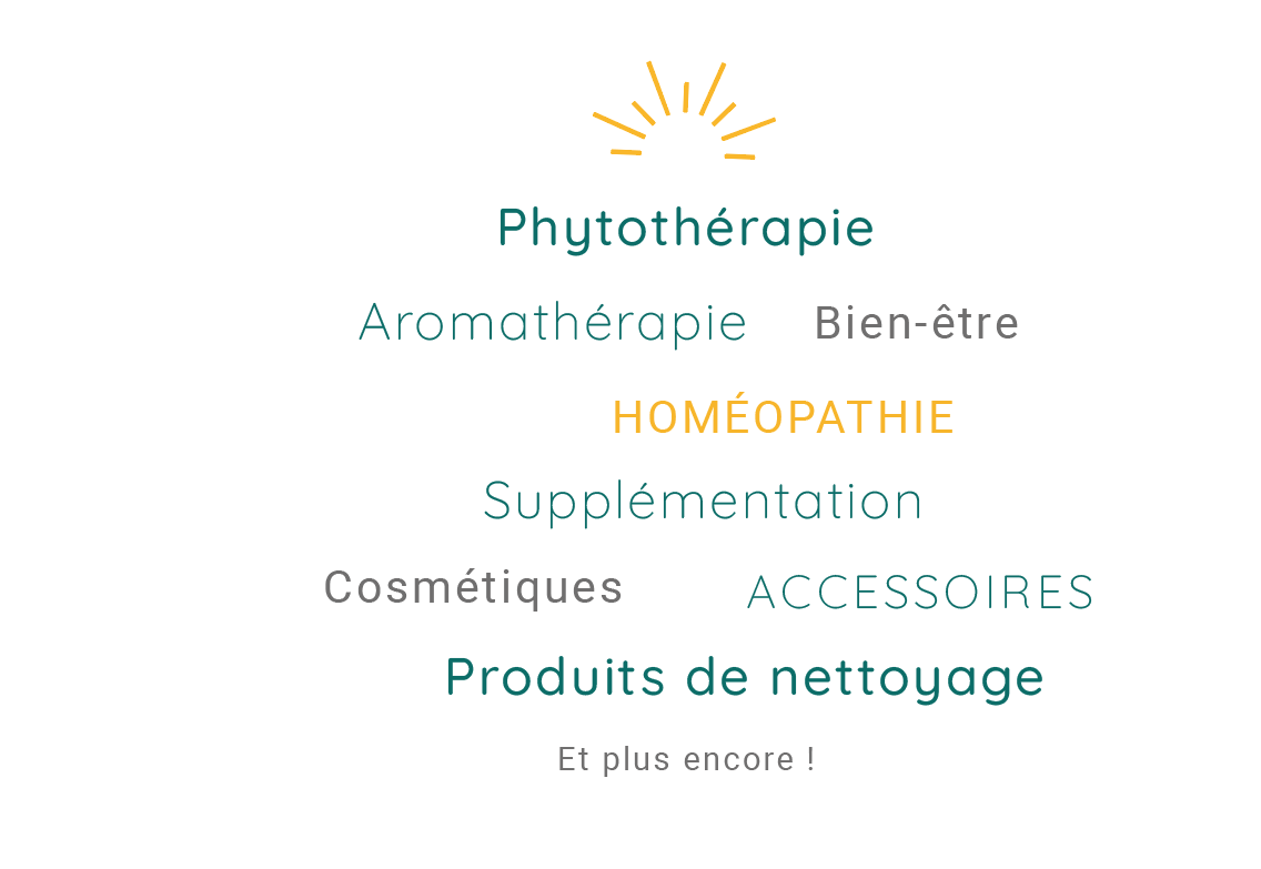 Catégories de produits proposés par l'espace santé Rest'Actif, boutique de produits naturels