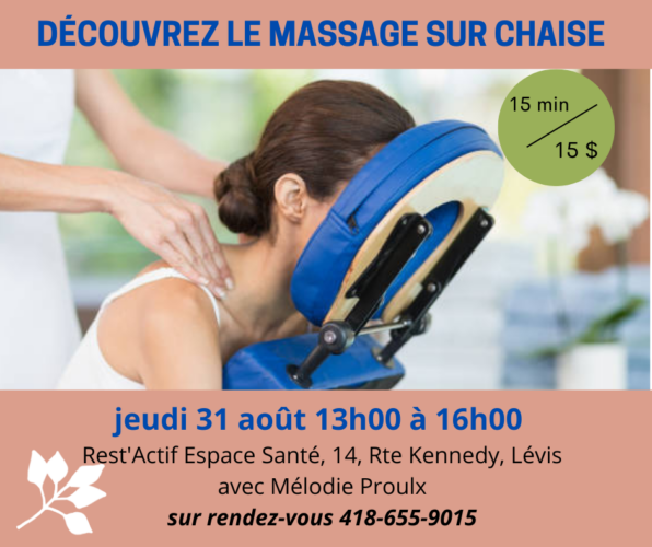 Massage sur chaise à Lévis - Rest'Actif Espace Santé et Mélodie Proulx