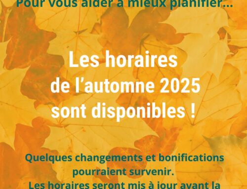 horaires d’automne 2025 disponibles